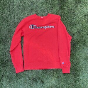 red champions crew neck long sleeve size small